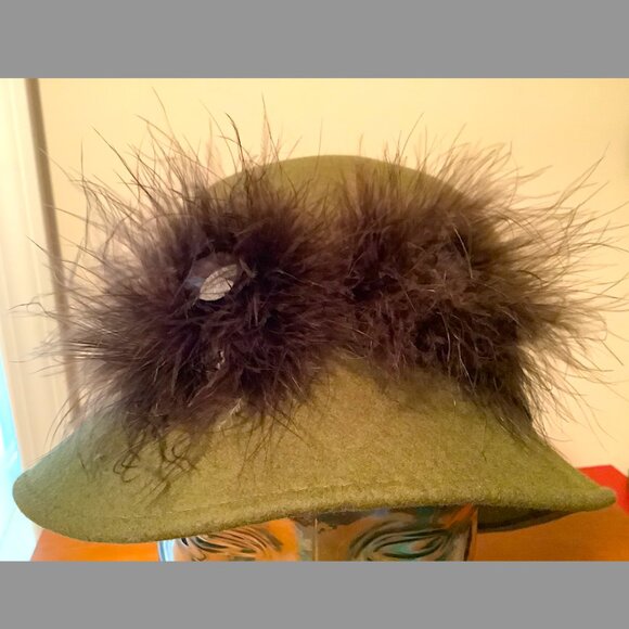 Set: Olive Green wool hat & silk scarf, multi-colored rectangle floral pattern main image 12